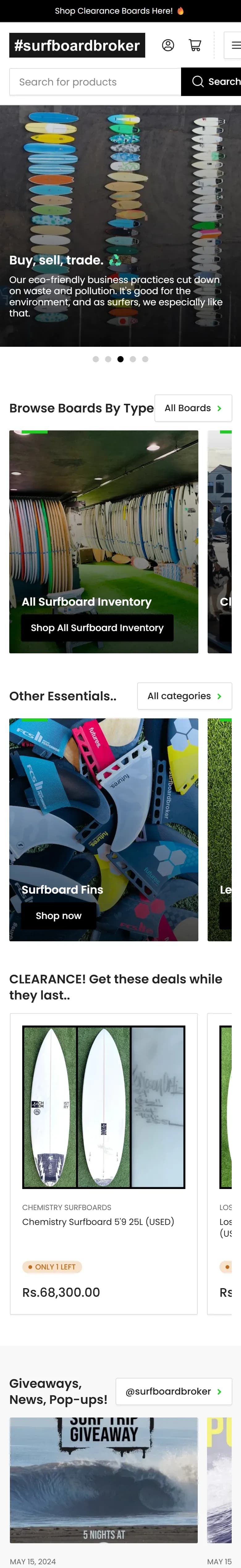 The Surfboard Broker website on a phone