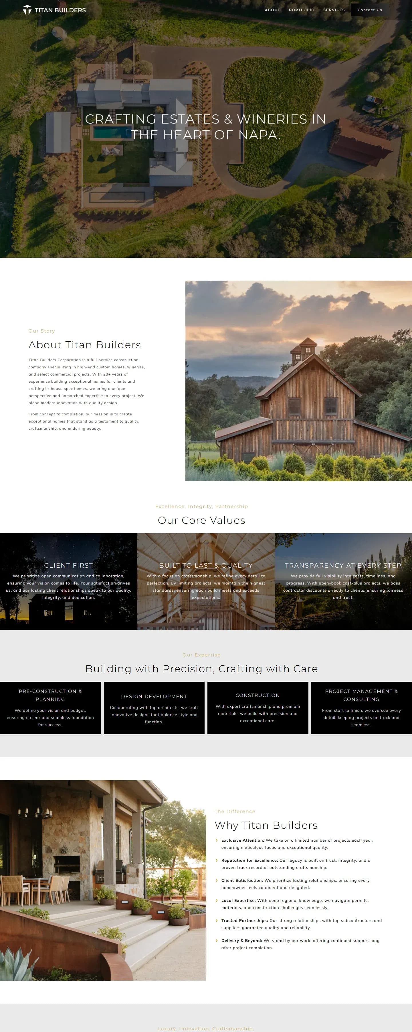 The Titan Builders Corporation website on a desktop screen