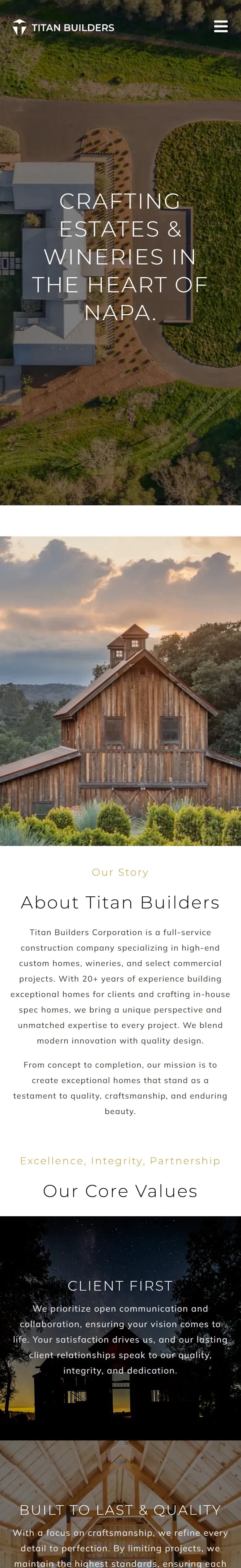 The Titan Builders Corporation website on a phone