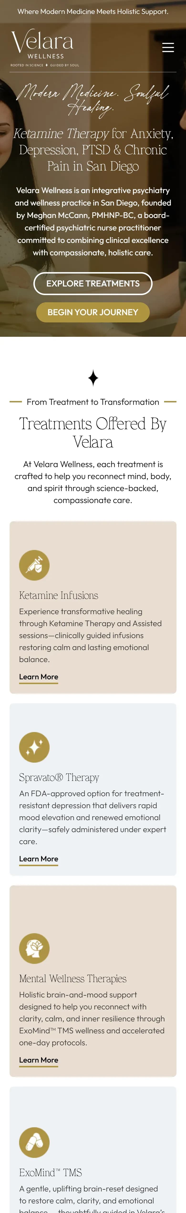 The Velara Wellness website on a phone