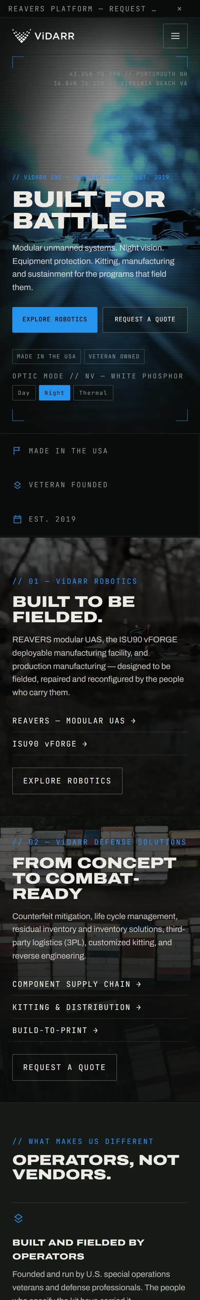 The ViDARR website on a phone