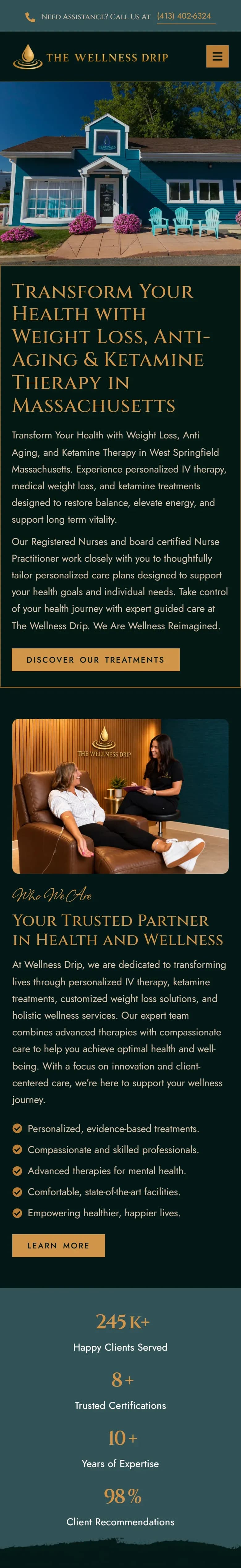 The The Wellness Drip website on a phone