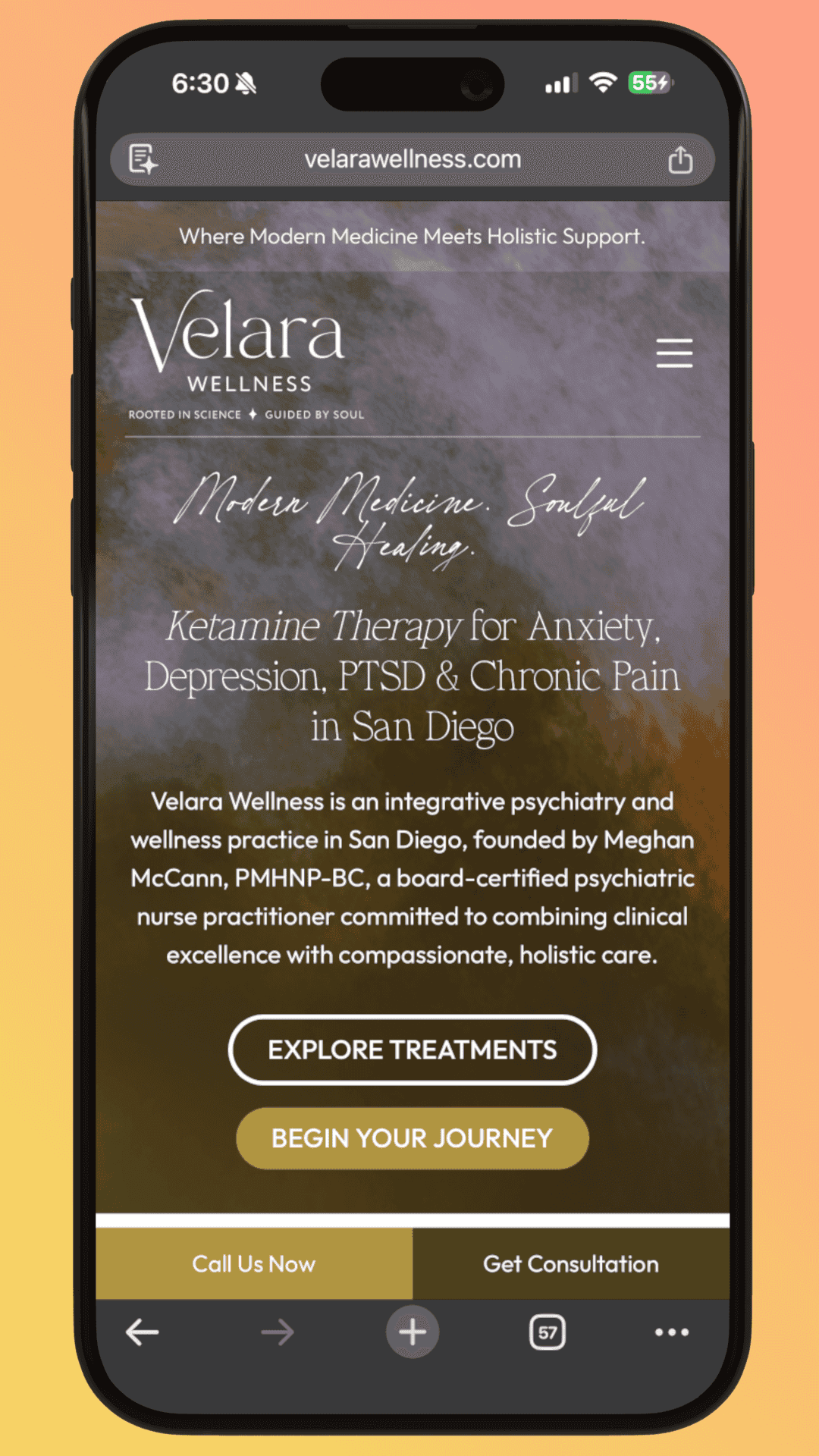 The Velara Wellness homepage on a phone