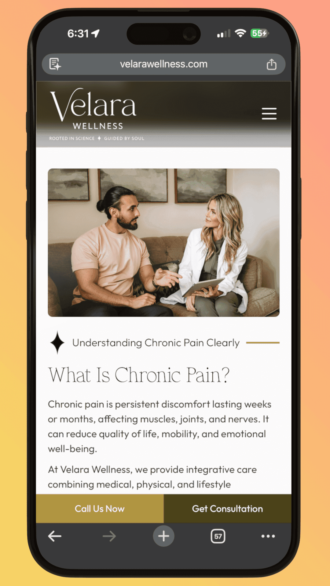 A Velara Wellness page on a phone