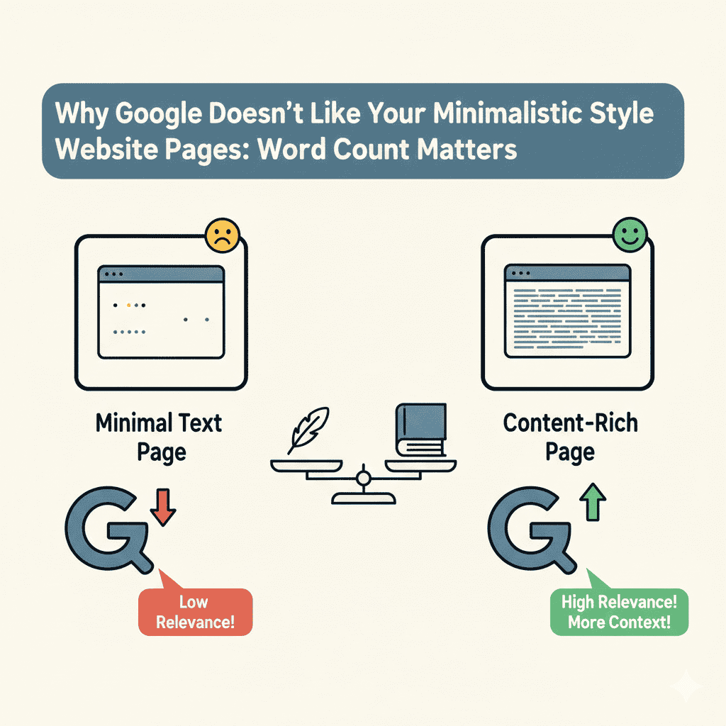 Infographic explaining Why Google Doesn't Like Your Minimalistic Style Website Pages
